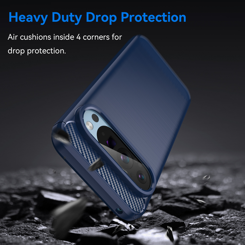 Чехол синего цвета с дизайном под карбон на Google Pixel 9 Pro, серия Carbon от Caseport
