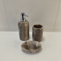 Набор из оникса 3 предм Grey NO-63255 дозатор, стаканчик, мыльница 151