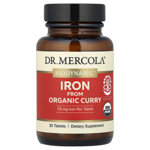 Dr. Mercola, Biodynamic®, железо из органического карри, 30 таблеток