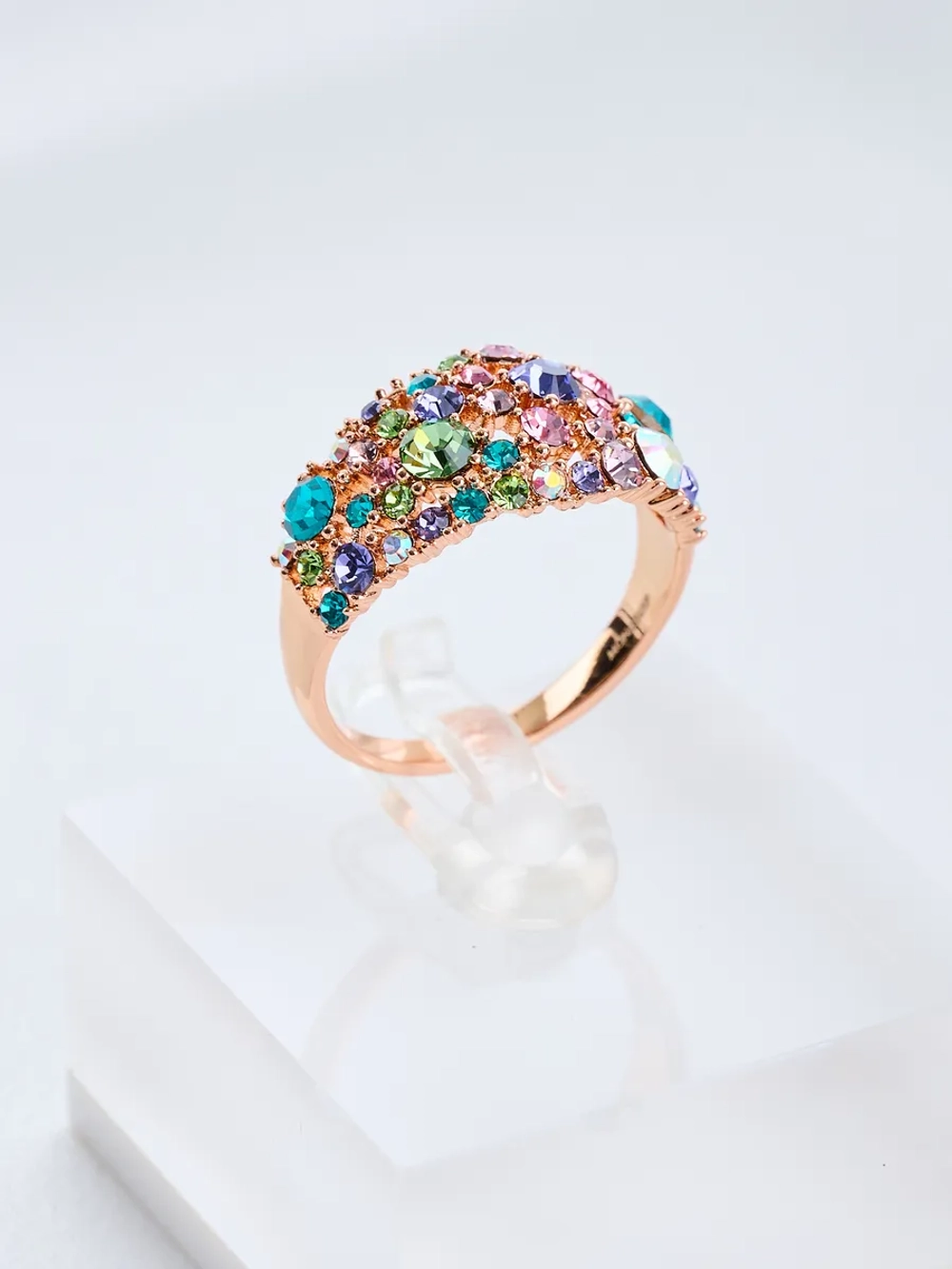 Кольцо Россыпь из разноцветных камней Swarovski