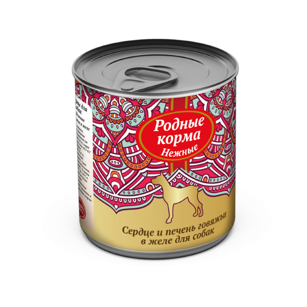 Консервы РОДНЫЕ КОРМА Нежные сердце и печень говяжьи в желе для собак 240 г