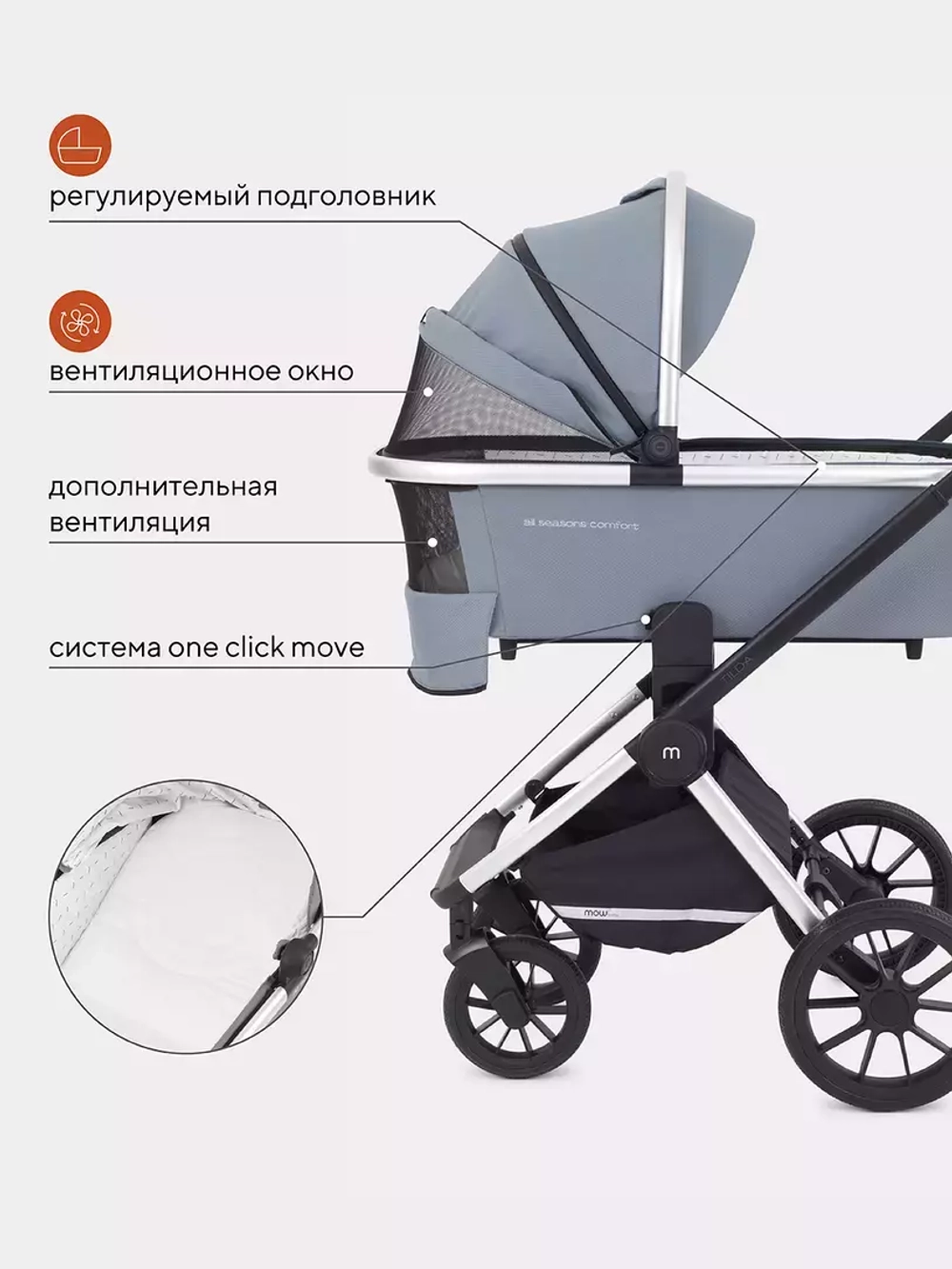 Коляска детская MOWBaby "TILDA" (2в1) MB064 Blue