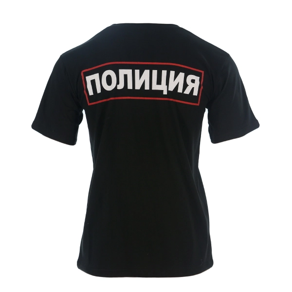 Футболка черная 100% хлопок с логотипом ПОЛИЦИЯ С ШЕВРОНАМИ