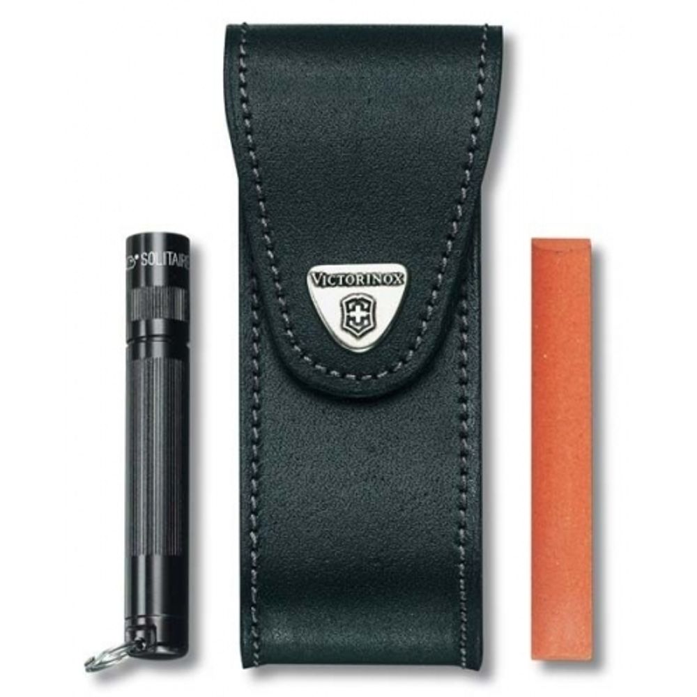 ехол Victorinox для 111мм толщина 1-3 ур с отд для фонаря и бруска кожа черный (4.0523.32)