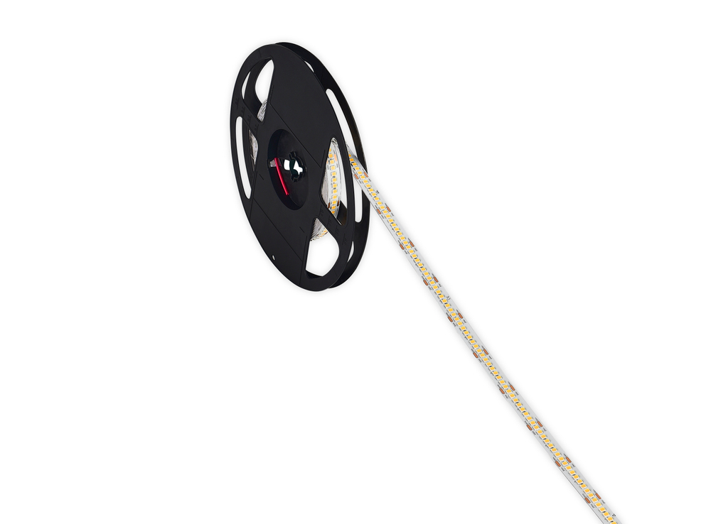 Лента светодиодная SMD тёпло-белая DC24V 22W/m 3000K 2380Lm/m 240д/м CRI>90 IP20,  упаковка 5 метров,  ширина 10мм,  высота 1, 6мм,  самоклейкая