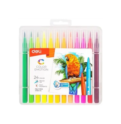 Фломастеры 24цв. Deli Color Emotion кисть, смываемые, пластиковый пенал EC10324