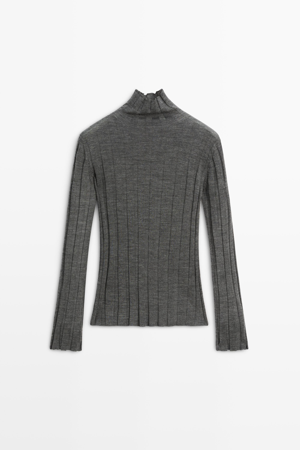 Massimo Dutti Трикотажный свитер в рубчик с воротником-стойкой, серый