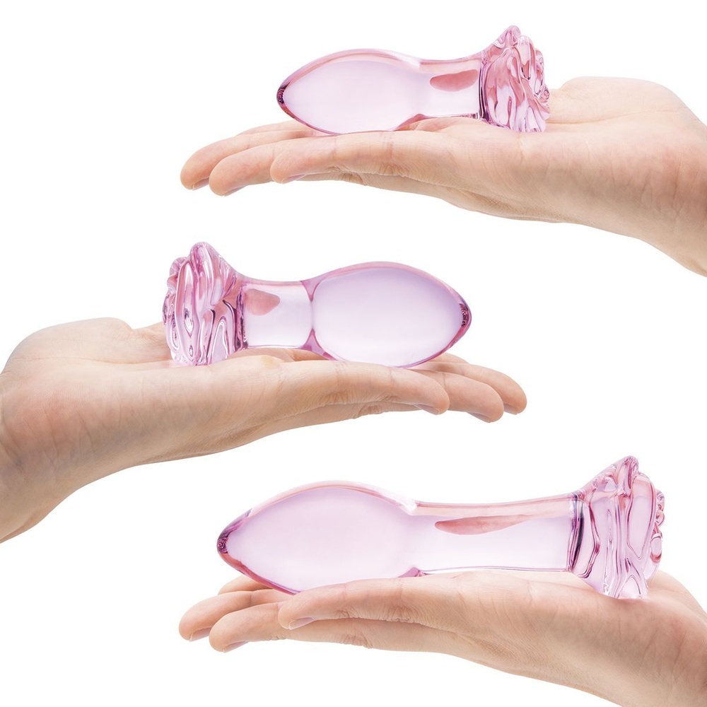 Набор из 3 стеклянных анальных пробок Rosebud Butt Plug Set (Цвет: прозрачный)