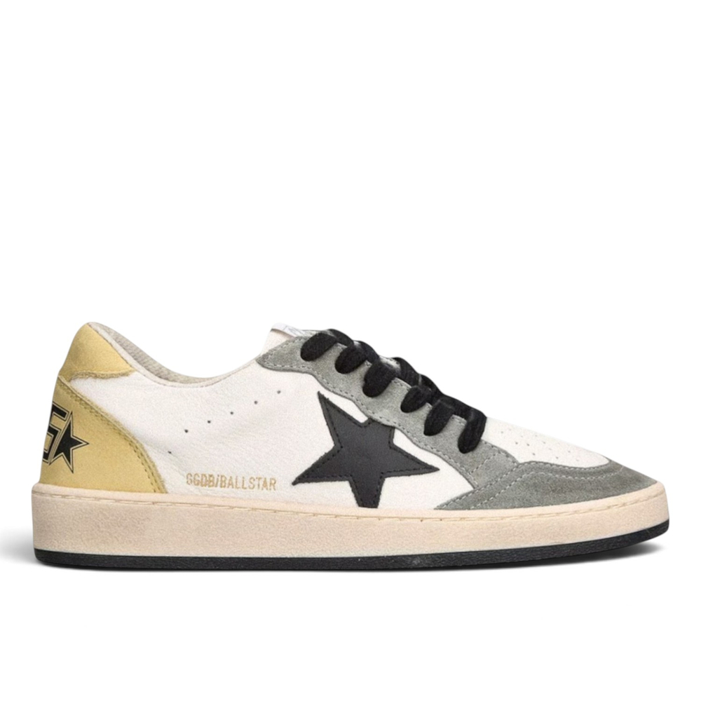 Men's Golden Goose Ball Star with Black Star and Yellow Heel Tab