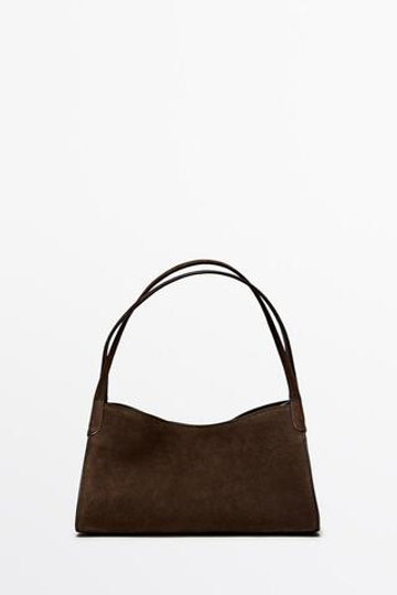 Massimo Dutti Миниатюрная сумка через плечо из замшевой кожи, темно-коричневый