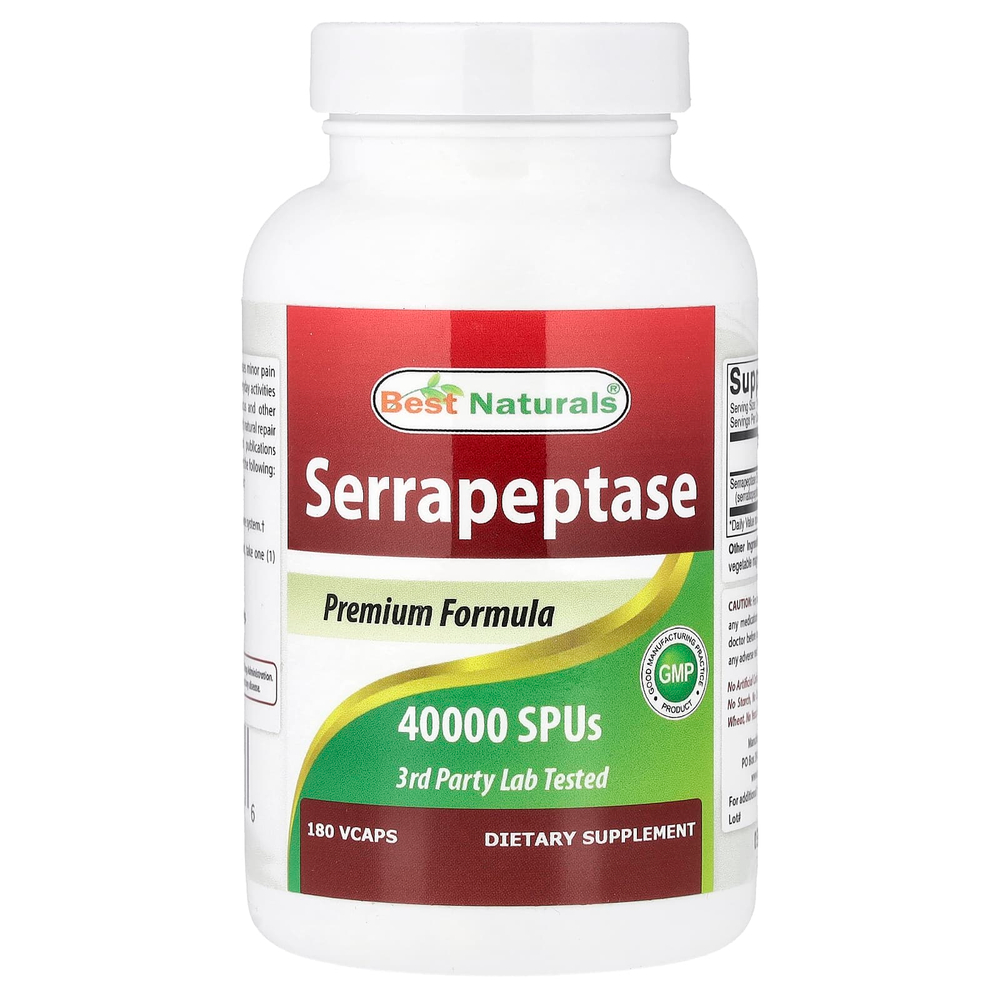 Best Naturals, Серрапептаза, 40 000 SPU, 180 капсул в секунду