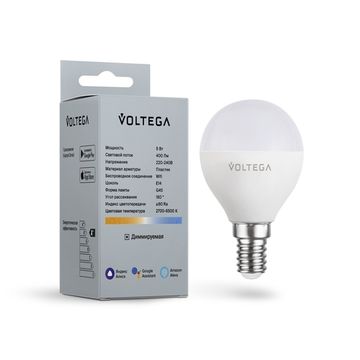 Умная светодиодная лампа Wi-Fi Globe E14 5W 2700K-6500K MIX DIM (2428) VG-G45E14cct-WIFI-5W Voltega