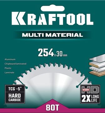 KRAFTOOL Multi Material, 254 х 30 мм, 80Т, пильный диск по алюминию (36953-254-30)