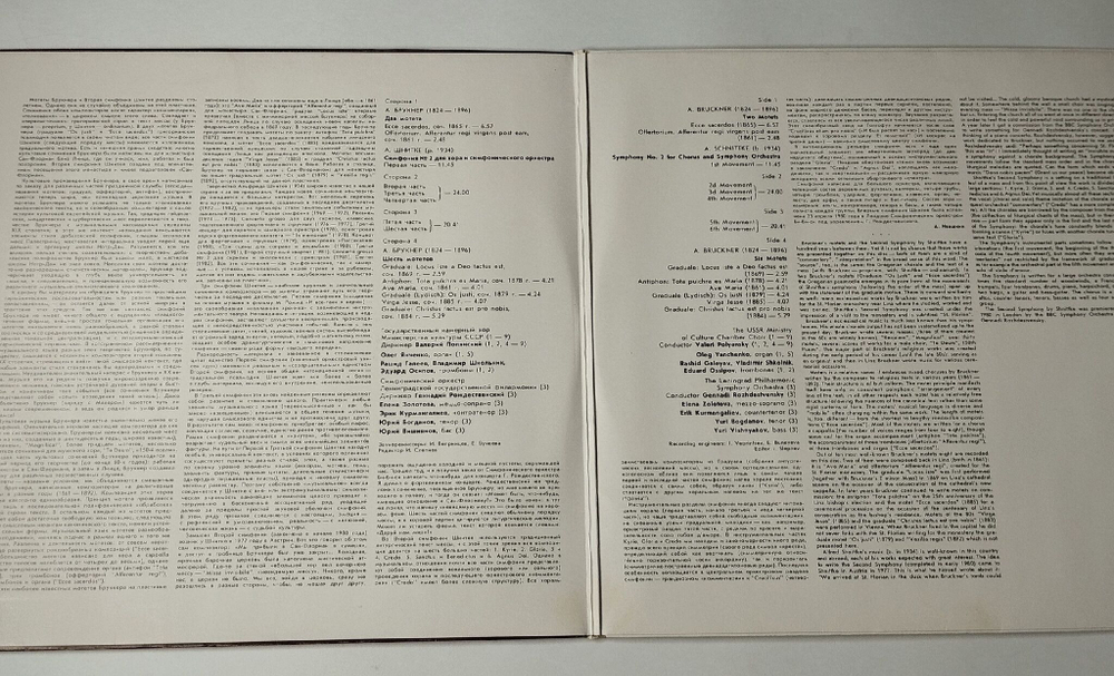 Винтажная виниловая пластинка LP А. Брукнер, А. Шнитке, Симфония № 2 (СССР 1986)