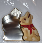 Подарочная ЖЕСТЯНАЯ коробка Lindt GOLD BUNNY в форме зайца к Пасхе и Рождеству (из Финляндии)