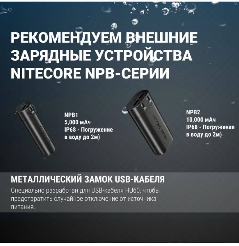 Фонарь налобный Nitecore HU60 1600 люмен с пультом дистанционного управления