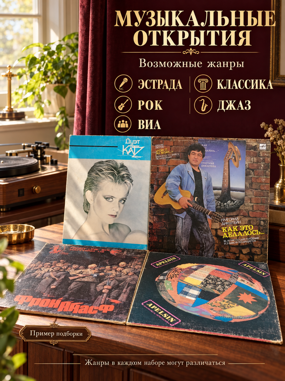 Виниловые пластинки 30 см Набор 10 штук для прослушивания (случайная подборка)