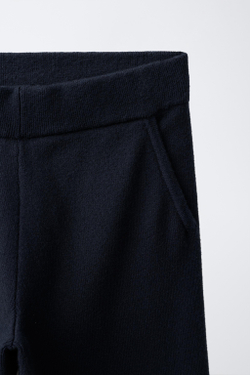 ZARA ТРИКОТАЖНЫЕ БРЮКИ WIDE-LEG, МОРСКОЙ СИНИЙ