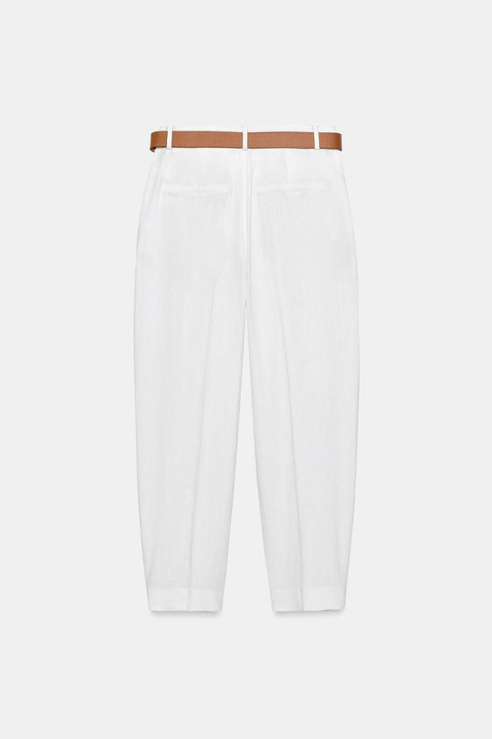 ZARA ЛЬНЯНЫЕ БРЮКИ С РЕМНЕМ, БЕЛЫЙ