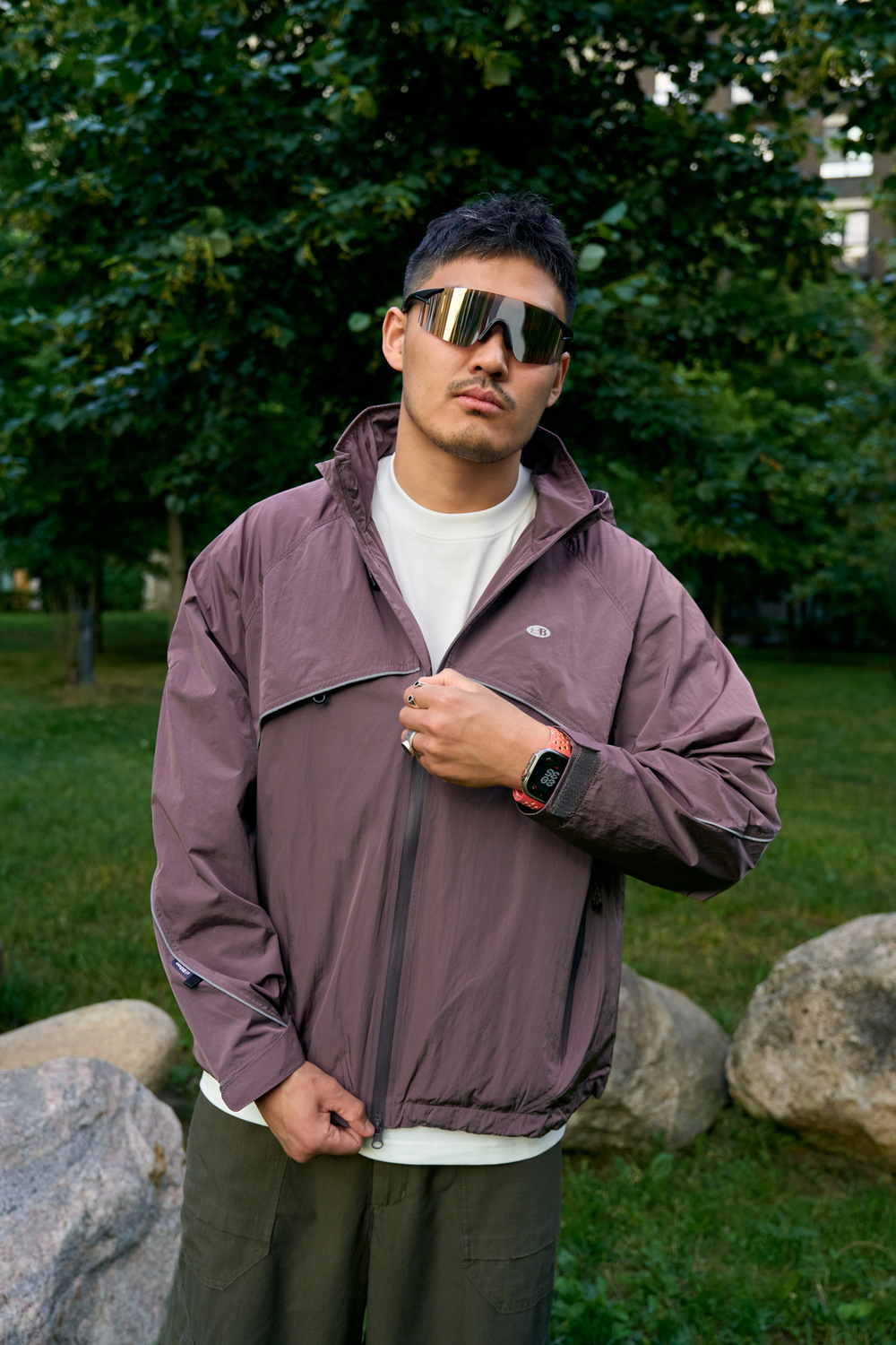 Куртка Nothomme Blue Reflective Stand-Up Collar Waterproof Jacket "Gray Burgundy"