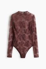 Кружевное боди с длинными рукавами — Коричневый - H&M