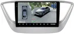 Магнитола для Hyundai Solaris 2 2017-2022 / Solaris HS (без штатной КЗВ, рамка серебро) - Teyes CC3-2K-360 монитор 9.5" 2K QLED на Android 10, Быстрая, CarPlay, 4G SIM-слот, 4 камеры в комплекте