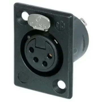 Neutrik NC4FP-B-1 панельный разъем XLR female черненый корпус, золоченые контакты 4 контакта