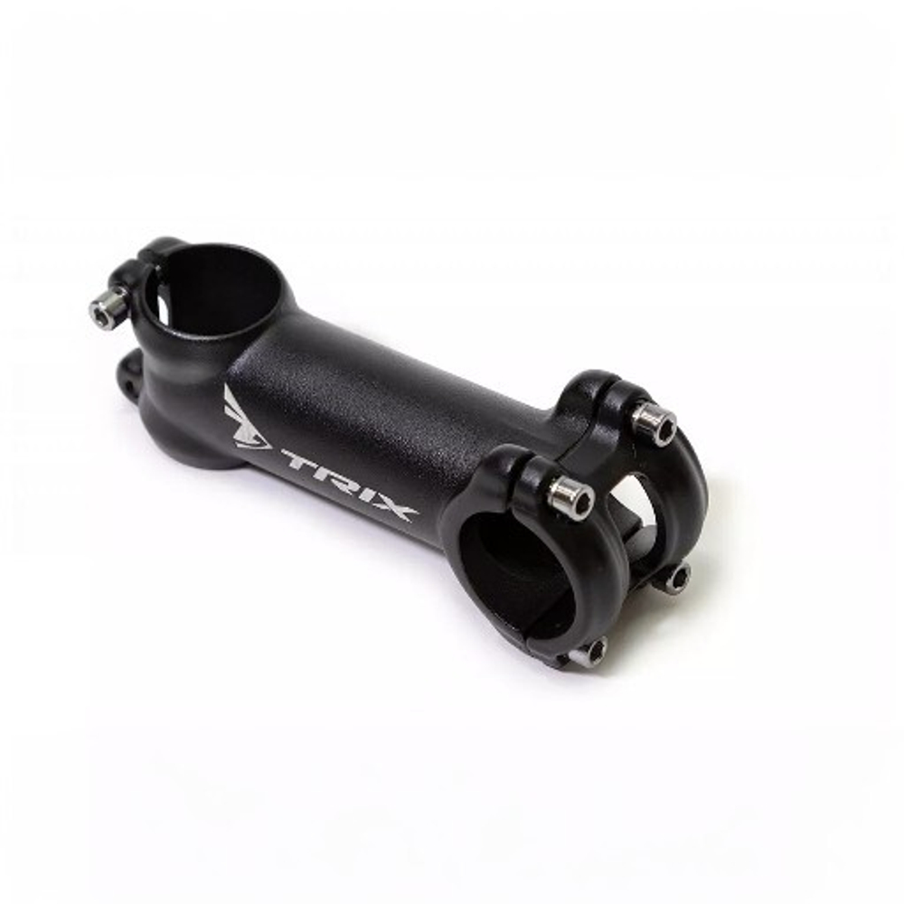 Вынос руля TRIX, алюминиевый кованый, MTB, для безрезьбовой вилки 1-1/8", под руль 31,8мм, четырехболтовый,  l-100мм, угол +3°, матовый черный