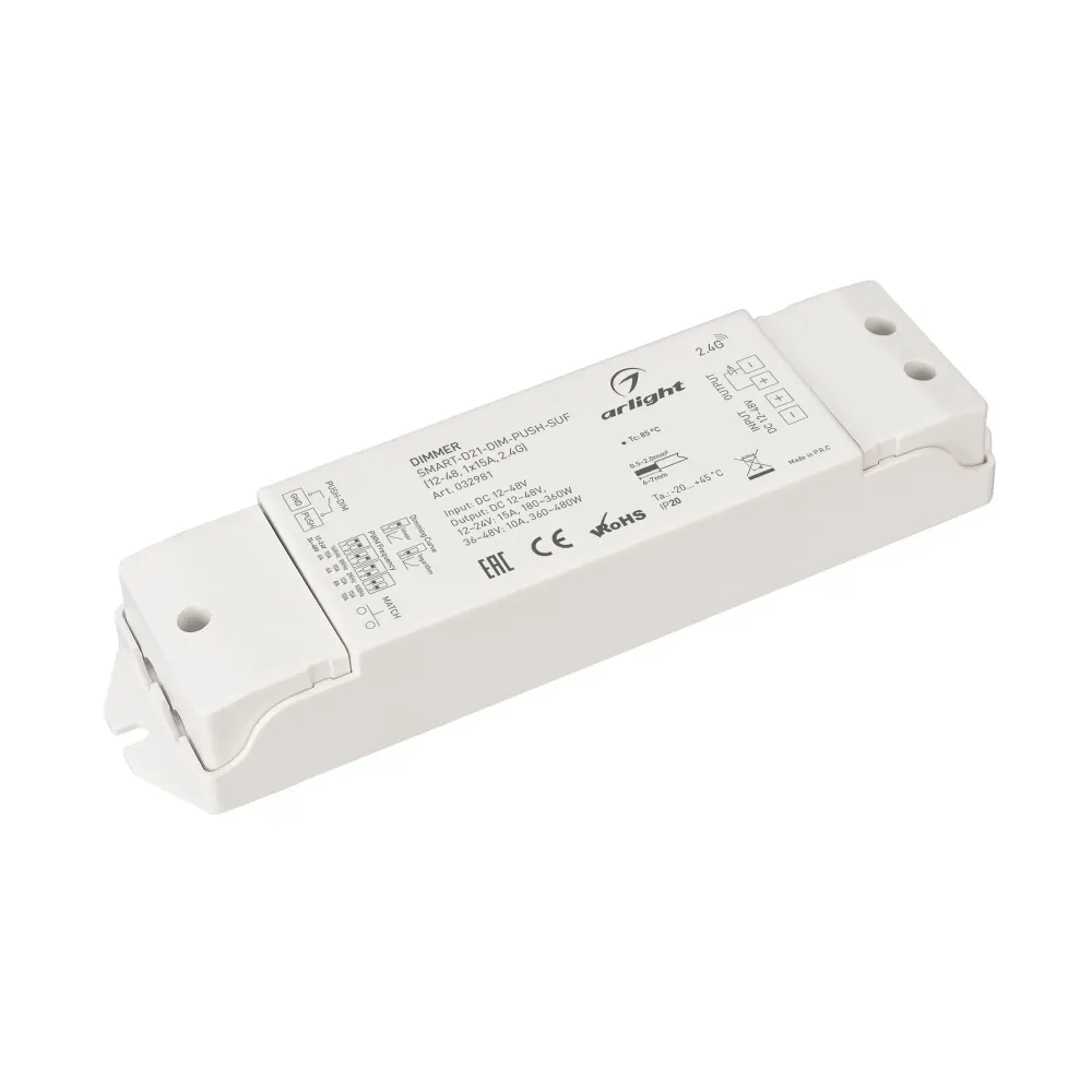 Диммер SMART-D21-DIM-PUSH-SUF (12-48, 1x15A, 2.4G) (Arlight, IP20 Пластик, 5 лет) Диммер SMART-D21-DIM-PUSH-SUF (12-48, 1x15A, 2.4G) (Arlight, IP20 Пластик, 5 лет)
