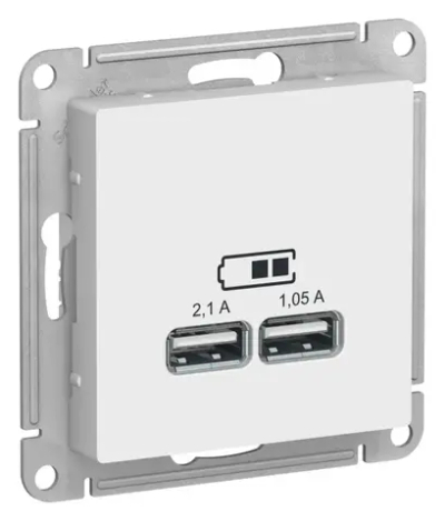 ATLASDESIGN USB РОЗЕТКА A+A, 5В/2,1А, 2х5В/1,05А, механизм, ЛОТОС