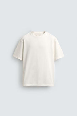 ZARA ФУТБОЛКА С КОРОТКИМ РУКАВОМ, ЖЕЛТОВАТО-БЕЛЫЙ
