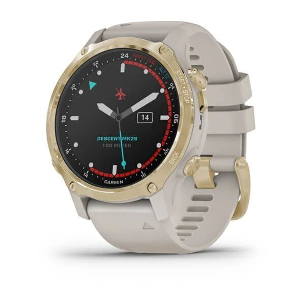 Смарт-часы GARMIN Descent Mk2s светло-золотистый корпус со светло-песочным силиконовым ремешком, 010-02403-01