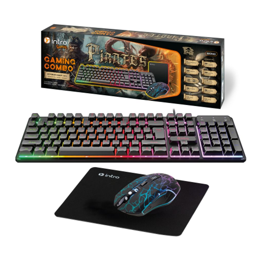 Клавиатура и мышь комплект Intro GXZ840 проводной игровой + коврик цвет черный | Комплекты (клавиатура+мышь)