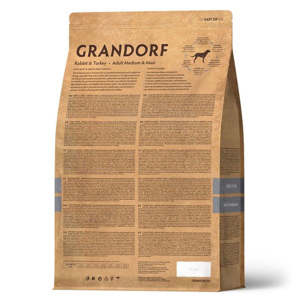 Сухой корм Grandorf DOG Rabbit&Turkey MED&MAXI для взрослых собак средних и крупных пород, кролик с индейкой