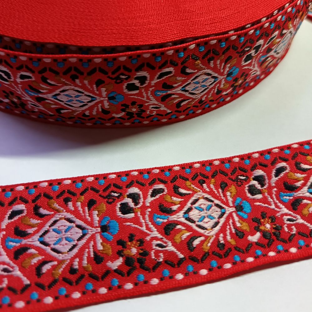Тесьма жаккард, ш. 4 см, красный