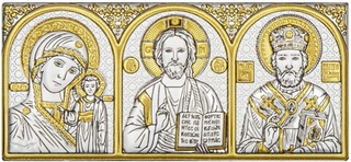 Спаситель, Казанская БМ, Николай Чудотворец, триптих, 34х77