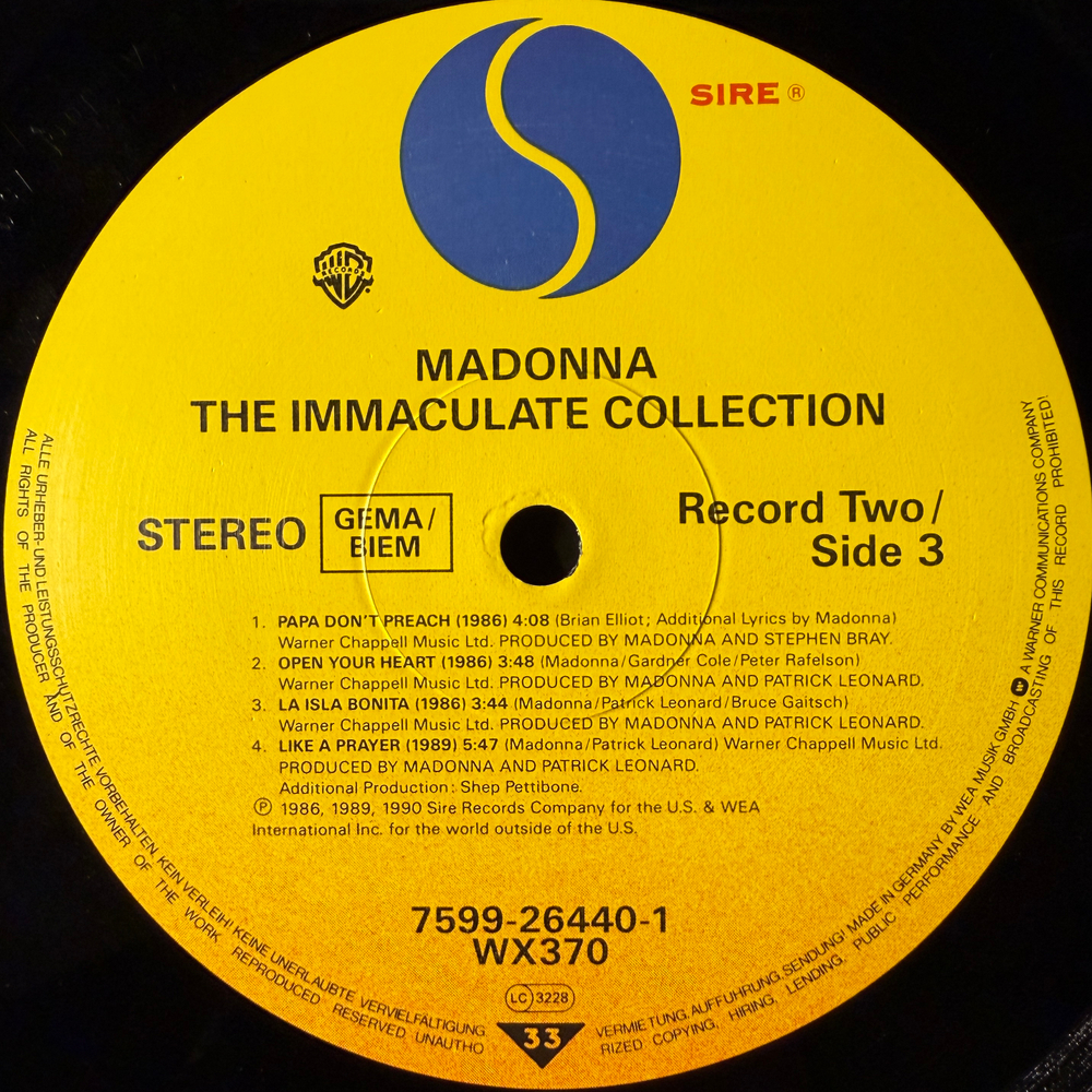 Madonna - The Immaculate Collection 2LP (Германия 1990г.)