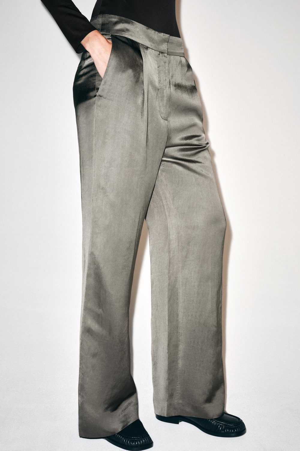 ZARA ШИРОКИЕ БРЮКИ ИЗ САТИНА — ZW COLLECTION, СЕРЫЙ