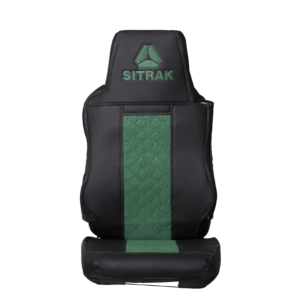 Чехлы SITRAK C7H (экокожа, черный, зеленая вставка)