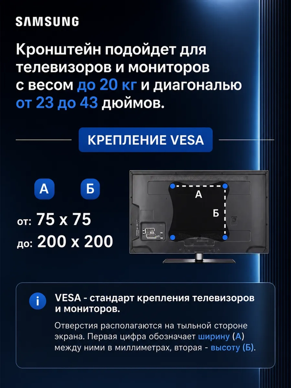 Кронштейн для телевизора или монитора на стену наклонно-поворотный, диагональ 23-43 дюймов FM1614 PDUFM1614