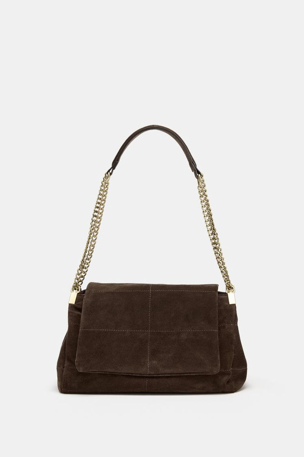 ZARA КОЖАНАЯ СУМКА С КЛАПАНОМ, ШОКОЛАДНЫЙ