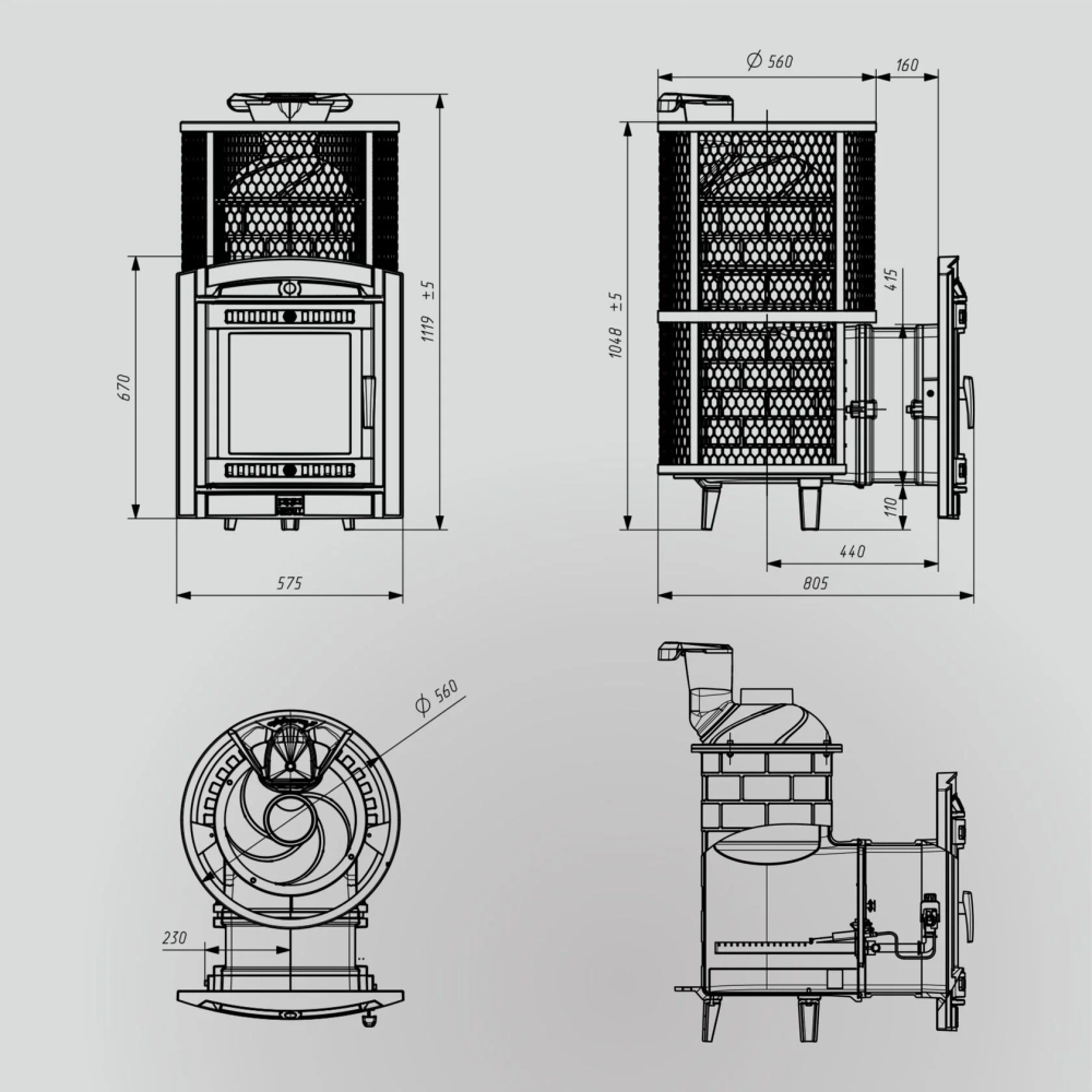 Печь банная «Атмосфера XL» сетка нержавейка с газовой горелкой