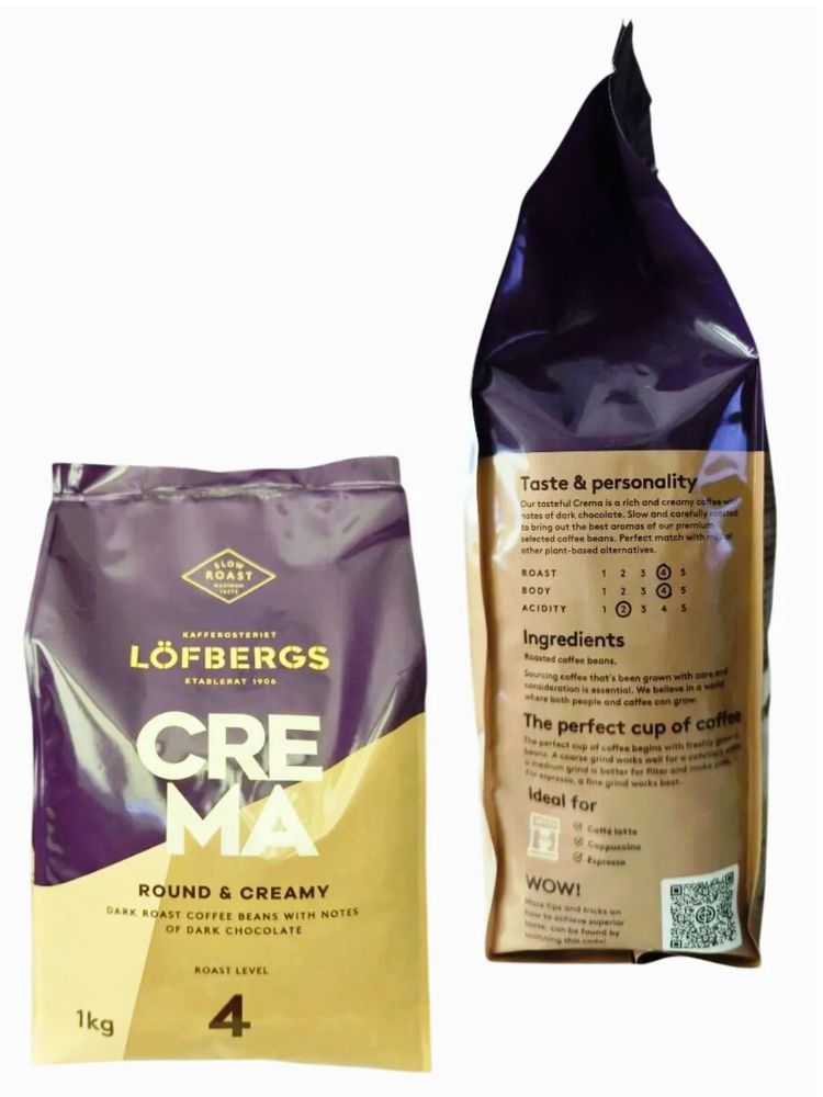 Кофе в зернах Lofbergs Crema 1 кг x 2 шт