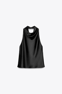 ZARA АТЛАСНЫЙ ТОП С ГОРЛОВИНОЙ ХАЛТЕР, ЧЕРНЫЙ