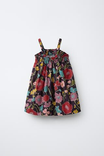 ZARA ПЛАТЬЕ С ЦВЕТОЧНЫМ ПРИНТОМ ИЗ ТКАНИ LIBERTY, БАКЛАЖАННЫЙ