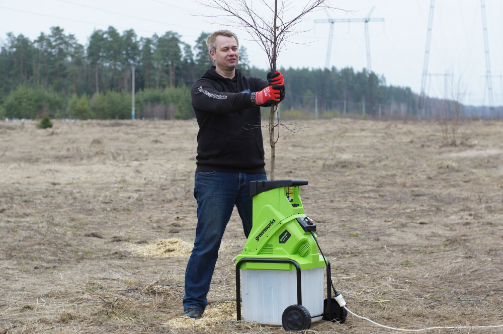 Измельчитель садовый электрический GREENWORKS GACSB, 220V, 2500W, с контейнером (2206707)