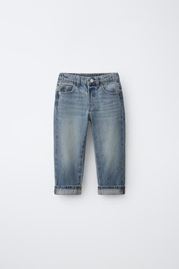 ZARA ДЖИНСЫ STRAIGHT С ДЕКОРАТИВНОЙ СТРОЧКОЙ, СИНИЙ