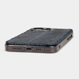 Чехол для iPhone 15 Pro Max из кожи питона, синего цвета