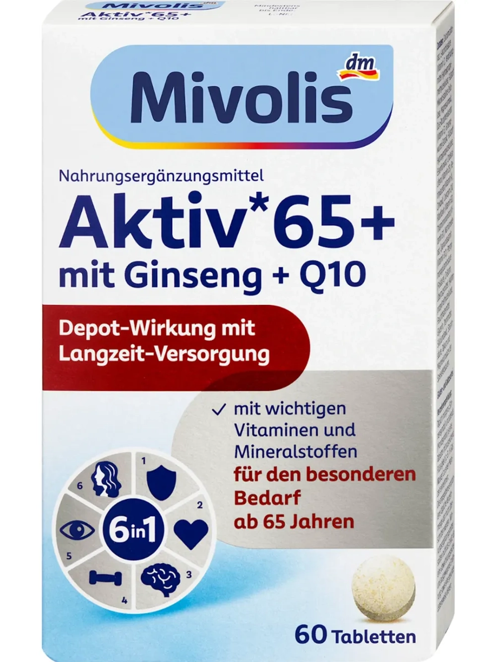 Актив 65+ с женьшенем + Q10, 60 шт