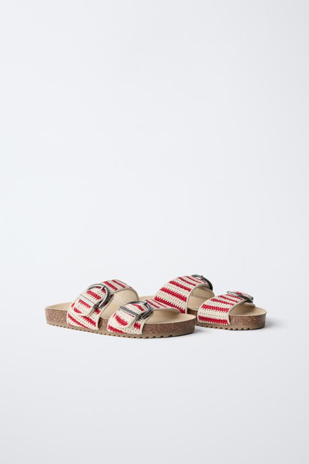 ZARA САНДАЛИИ С ЭФФЕКТОМ КРОШЕ И ПРЯЖКАМИ, КРАСНЫЙ